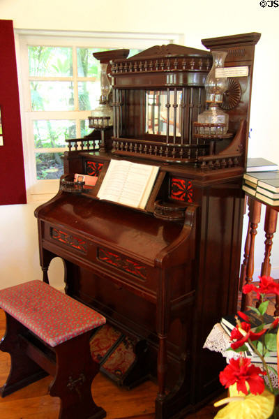 Pump organ (c1860) by Estey Organ Co. of Brattleboro, VT in 1850 Missionary Chapel at Polynesian Cultural Center. Laie, HI.
