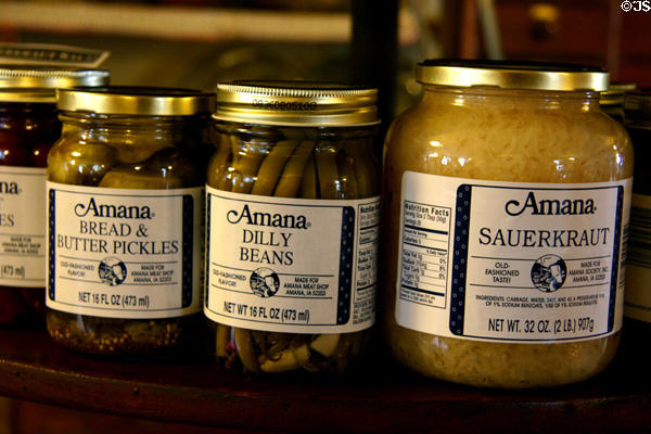 Pickles & sauerkraut in High Amana Store. High Amana, IA.
