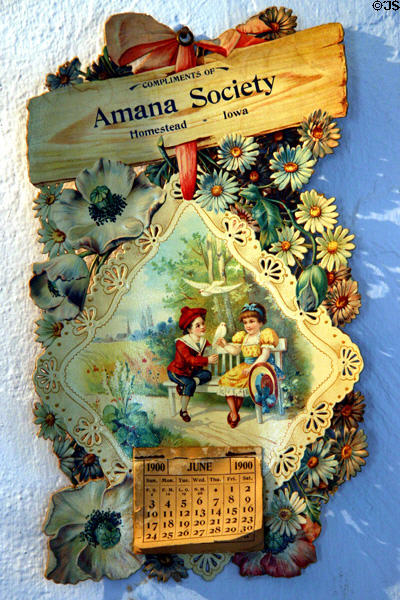 Amana Society 1900 calendar on wall of Ruedy communal kitchen. Middle Amana, IA.