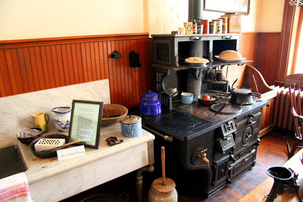 Kitchen with M&D cast iron stove at Dodge House. Council Bluffs, IA.