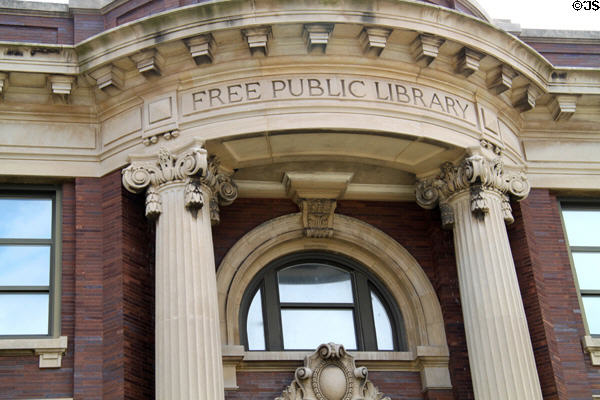Council Bluffs Free Public Library entrance. Council Bluffs, IA.