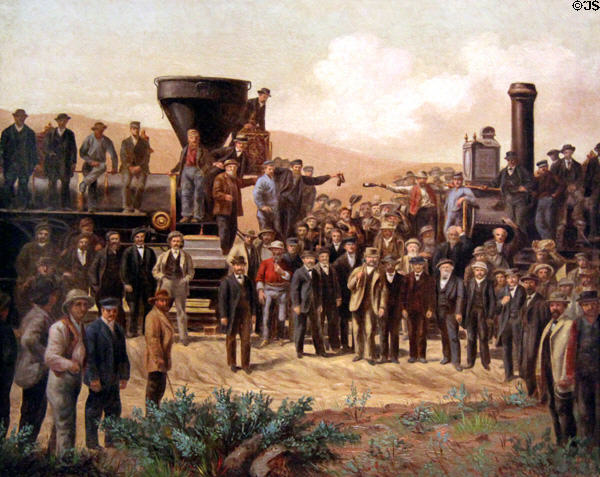 Promontory Summit last spike ceremony (May 10, 1869) painting by George Ottinger at Union Pacific Railroad Museum. Council Bluffs, IA.