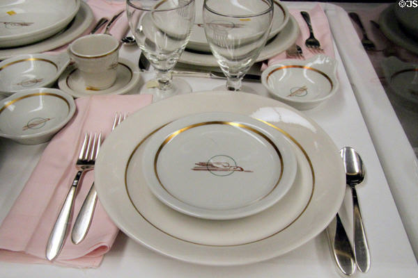 Streamlined Cities dining pattern place setting (1936-present) at Union Pacific Railroad Museum. Council Bluffs, IA.