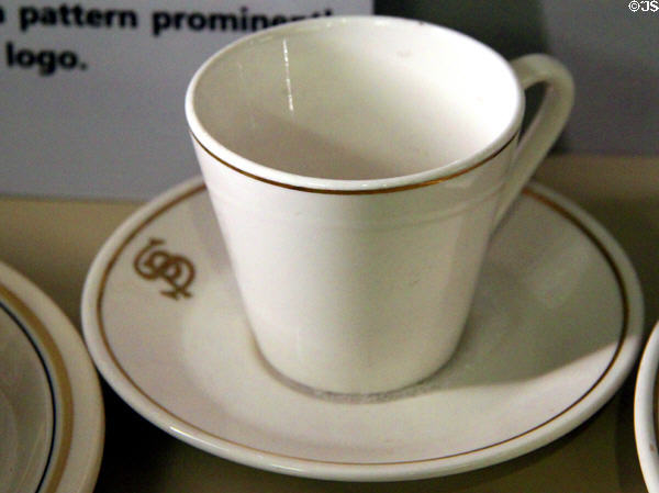 Southern Pacific porcelain cup & saucer at Union Pacific Railroad Museum. Council Bluffs, IA.