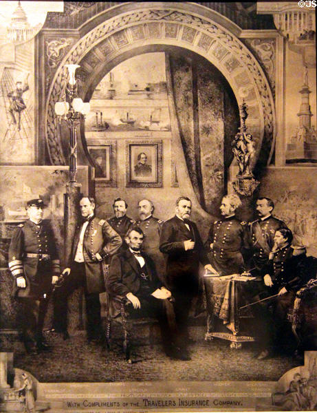 Graphic (1884) of Abraham Lincoln with Civil War Generals at Union Pacific Railroad Museum. Council Bluffs, IA.