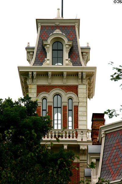 Tower detail of Terrace Hill Iowa Governor's Residence. Des Moines, IA.