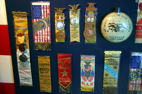 Badges from various Civil War veterans reunions at Historical Museum of Iowa. Des Moines, IA.
