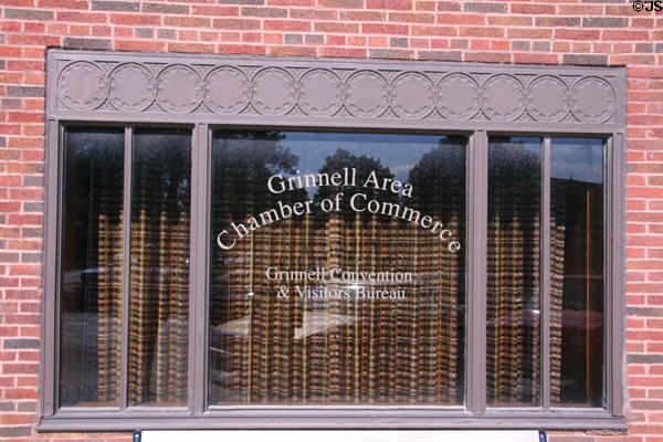 Corner window of Merchants' National Bank now visitor's bureau. Grinnell, IA.