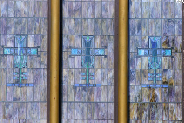Details of east side stained glass windows of Merchants' National Bank. Grinnell, IA.