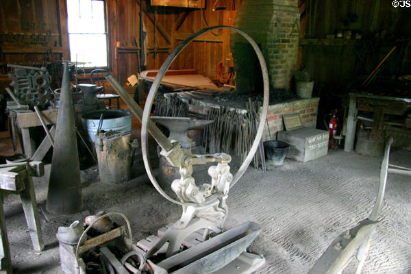 Interior of Jesse Hoover blacksmith shop run by National Park Service. West Branch, IA.