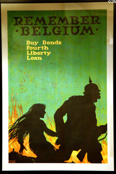 Remember Belgium propaganda poster used to raise funds for relief of the invaded country in World War I, an effort headed by Herbert Hoover. West Branch, IA.