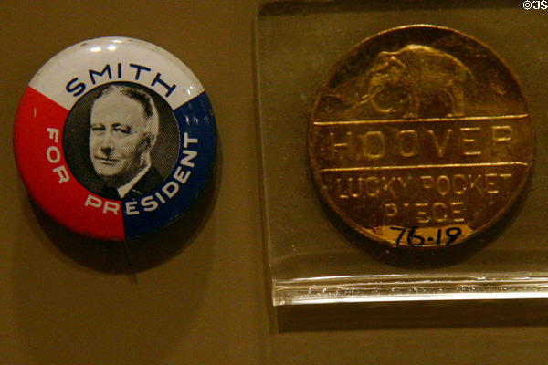 Hoover & Al Smith pins at Hoover Museum. West Branch, IA.