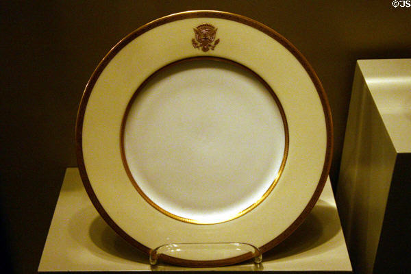 Yellow bordered Presidential china at Hoover Museum. West Branch, IA.