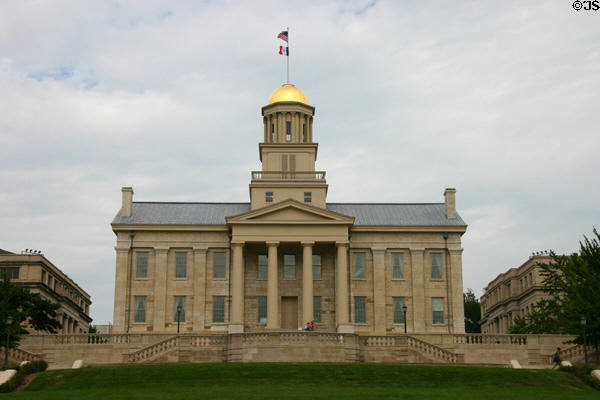 First state Capitol of Iowa (built 1840 as territorial capitol, state capitol 1846), now part of University of Iowa (since 1847). Iowa City, IA. Style: Greek revival. On National Register.
