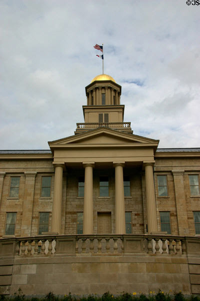 Greek revival facade of Old Iowa State Capitol. Iowa City, IA.