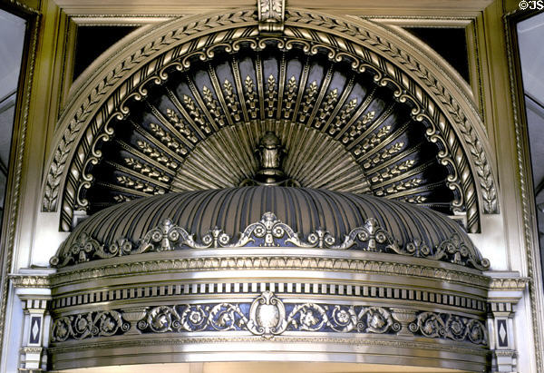 Bronze crown over doors of Santa Fe Building. Chicago, IL.