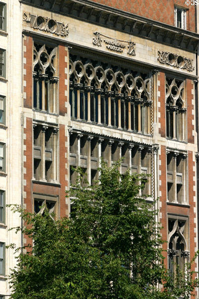 Gothic upper stories of Chicago Athletic Association Building. Chicago, IL.