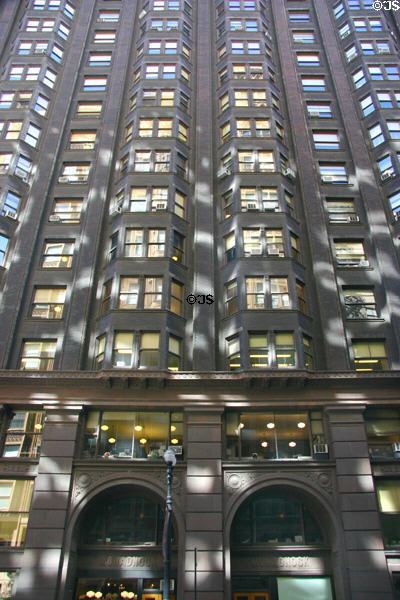 Monadnock Building (1891) (17 floors) (53 West Jackson Boulevard), tallest masonry building in Chicago with walls at base six feet thick. Chicago, IL. Architect: John Wellborn Root of Burnham & Root + Holabird & Roche.