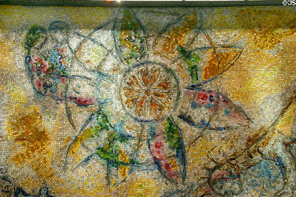 Marc Chagall's mosaic detail of sunburst with young couple at Chase Tower. Chicago, IL.