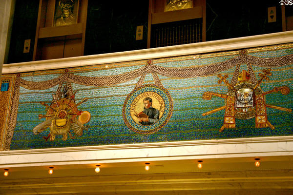 Marquette cycle of mosaics by Tiffany Glass & Decorating Company in lobby of Marquette Building. Chicago, IL.