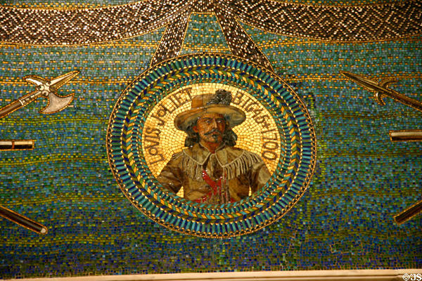 Mosaic portrait of Louis Jolliet (1646-1700) explorer of western New France in Marquette Building. Chicago, IL.