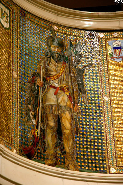 Mosaic mural of Louis Jolliet (1646-1700) explorer of western New France in Marquette Building. Chicago, IL.