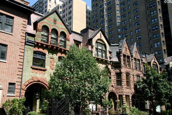 Victorian Romanesque brownstone row houses East Schiller Street at North Astor in the Gold Coast. Chicago, IL.