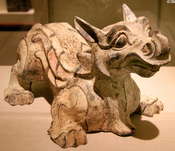 Chinese earthenware Chimera tomb figure (206 BCE-9 AD Western Han dynasty) at Art Institute of Chicago. Chicago, IL.