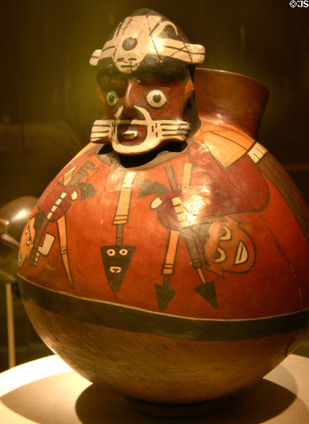 Nazca pottery vessel depicting warrior (180 BCE-500) from Peru at Art Institute of Chicago. Chicago, IL.