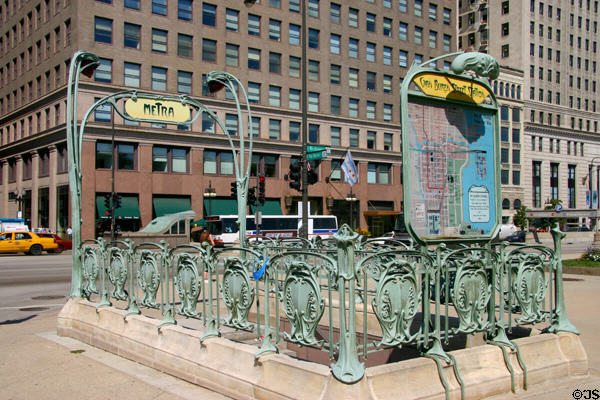 Paris subway entrance now transplanted to serve as a Metra station entrance. Chicago, IL.