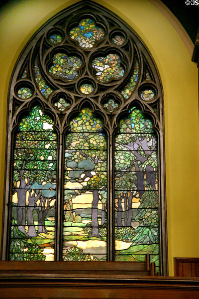 Forest scene stained glass windows by Louis Comfort Tiffany & Edward Burne-Jones in Second Presbyterian Church. Chicago, IL.