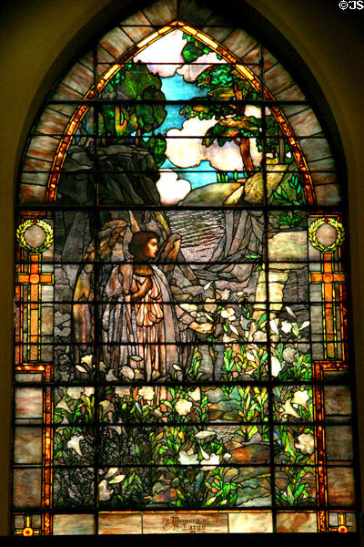 Angel & lilies stained glass windows by Louis Comfort Tiffany & Edward Burne-Jones in Second Presbyterian Church. Chicago, IL.