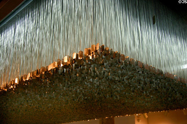Artwork of hanging dog tags, each with the name of soldier killed in Nam at National Vietnam Veterans Art Museum. Chicago, IL.