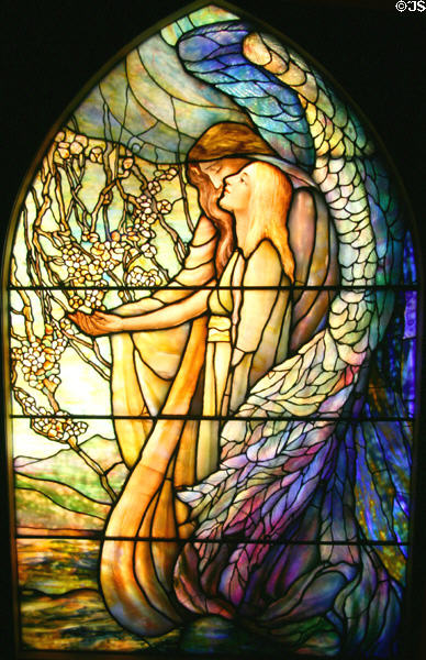 Stained glass window (c1890) of Guiding Angel by Tiffany Studios at Stained Glass Museum. Chicago, IL.