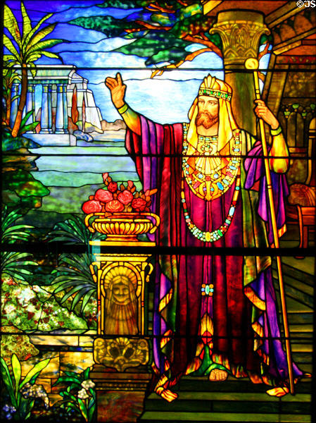 Stained glass window (c1900) of King Solomon by Tiffany Studios at Stained Glass Museum. Chicago, IL.