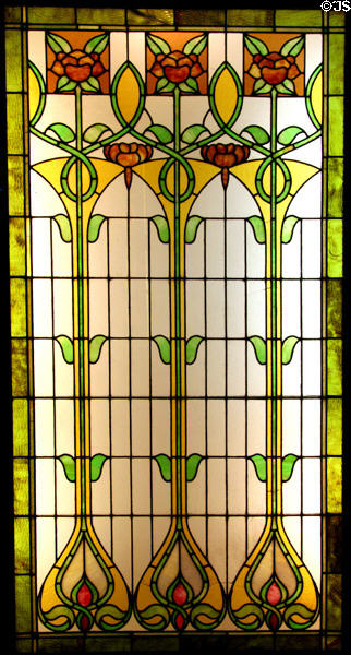 Stained glass window (c1900) with Art Nouveau flowering bulbs at Stained Glass Museum. Chicago, IL.