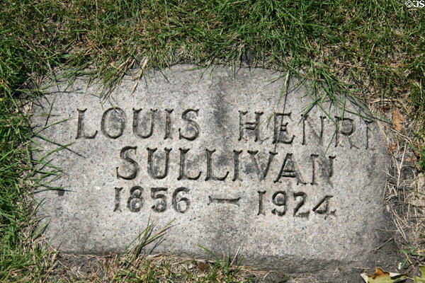 Tombstone of architect Louis H. Sullivan (1856-1924) in Graceland Cemetery. Chicago, IL.