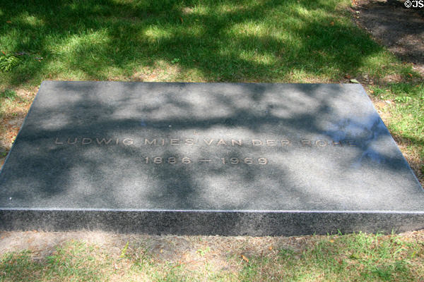 Monument (1969) to architect Mies van der Rohe (1886-1969) by Dirk Lohan in Graceland Cemetery. Chicago, IL.