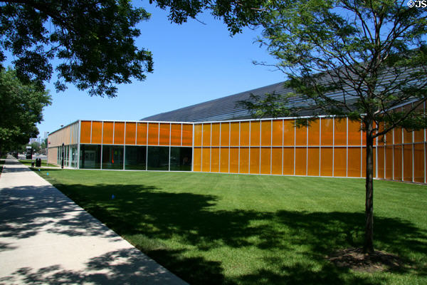 Orange walls of McCormick Tribune Campus Center at IIT. Chicago, IL.