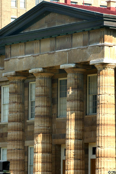 Sandstone Doric columns of Old State House. Springfield, IL.