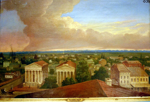 Painting of view from Old State House looking east over Springfield (c1857). Springfield, IL.
