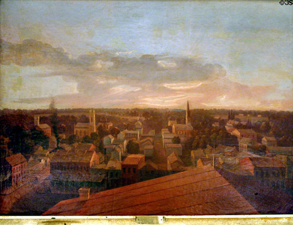 Painting of view from Old State House looking west over Springfield (c1857). Springfield, IL.