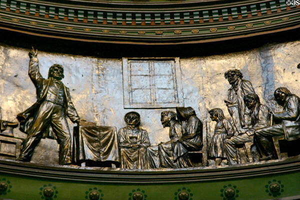 Relief of town meeting on frontier in Illinois State Capitol. Springfield, IL.