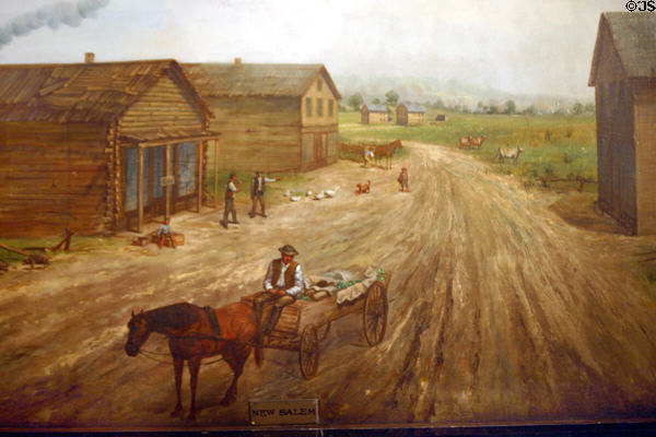 Painting of New Salem, boyhood home Abe Lincoln near town of Springfield in Illinois State Capitol. Springfield, IL.