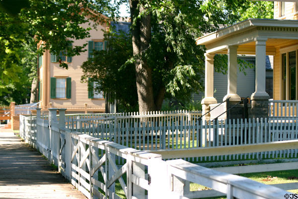 Wooden fences along Lincoln's 8th Street block now restored to 1850's by National Park Service. Springfield, IL.