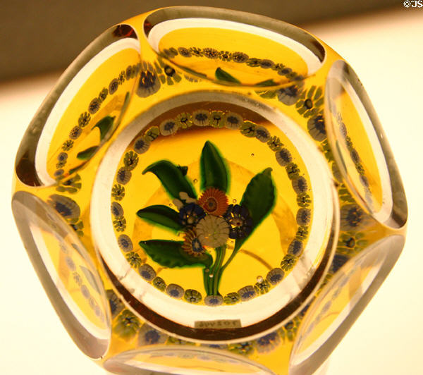 Flowers in yellow paperweight at Illinois State Museum. Springfield, IL.