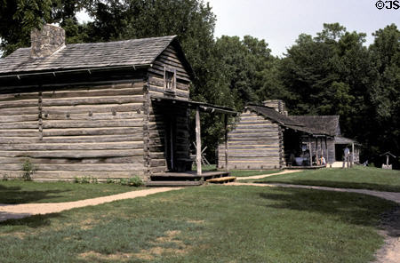 Recreated log cabins of town (c1820s) where Lincoln's spent teen years. New Salem, IL.