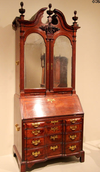 Dropfront desk & mirrored bookcase (1750-70) from Boston, MA at Art Institute of Chicago. Chicago, IL.