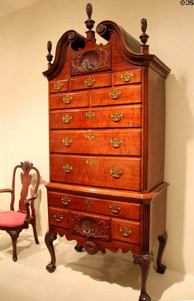 High chest of drawers (1750-60) from Philadelphia, PA at Art Institute of Chicago. Chicago, IL.