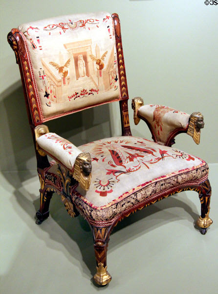 Egyptian revival armchair (1870-5) attrib. Pottier & Stymus of New York City at Art Institute of Chicago. Chicago, IL.